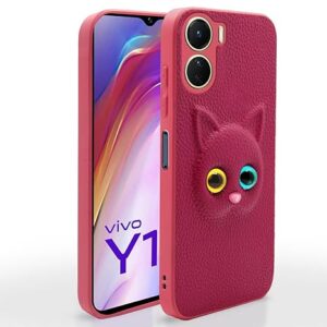 SNP- Vivo Y16 Back Cover for Girls | Cute Cat Leather Finish | Soft TPU | Case for Vivo Y16 (Pink)