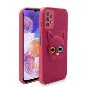 SNP- Samsung Galaxy A23 4G / A23 5G Back Cover for Girls | Cute Cat Leather Finish | Soft TPU | Case for Samsung Galaxy A23 4G / A23 5G (Pink)