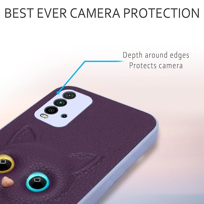 SNP- Redmi 9 Power Back Cover for Girls | Cute Cat Leather Finish | Soft TPU | Case for Mi Redmi 9 Power (PURPLE) - Image 6