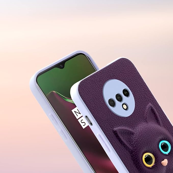 SNP- Oneplus 7T Back Cover for Girls | Cute Cat Leather Finish | Soft TPU | Case for Oneplus 7T (PURPLE) - Image 5