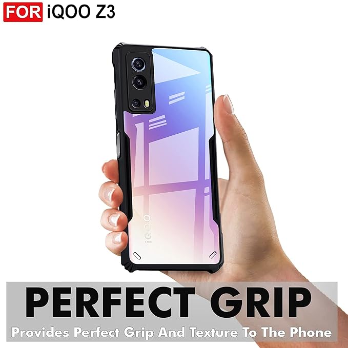SNP- Backcover for iQOO Z3 (5G) | Camera Protection Shockproof Bumper-Edge | Acrylic Crystal Clear 360 Degree Protection TPU+PC | Transparent Eagle Back Case Cover (Black) - Image 2