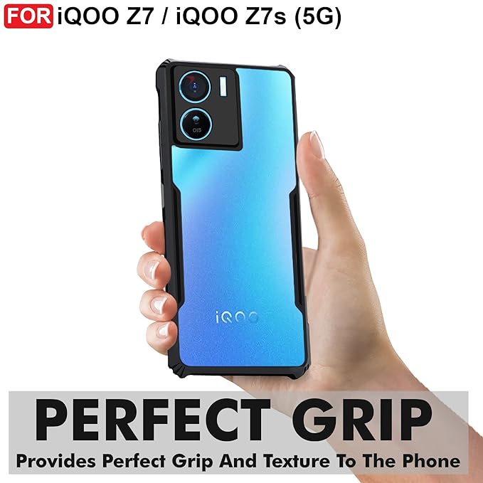 SNP- Backcover for iQOO Z7 / iQOO Z7s (5G) | Camera Protection Shockproof Bumper-Edge | Acrylic Crystal Clear 360 Degree Protection TPU+PC | Transparent Eagle Back Case Cover (Black) - Image 2