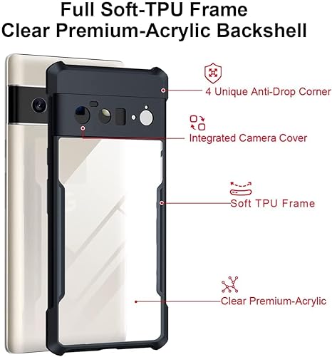 SNP- Shock Proof Clear Protective Back Case for Google Pixel 6 Pro 5G - AirEDGE Technology | 360 Degree Camera Protection | Transparent Hybrid Back Case Mobile Cover - Black - Image 2