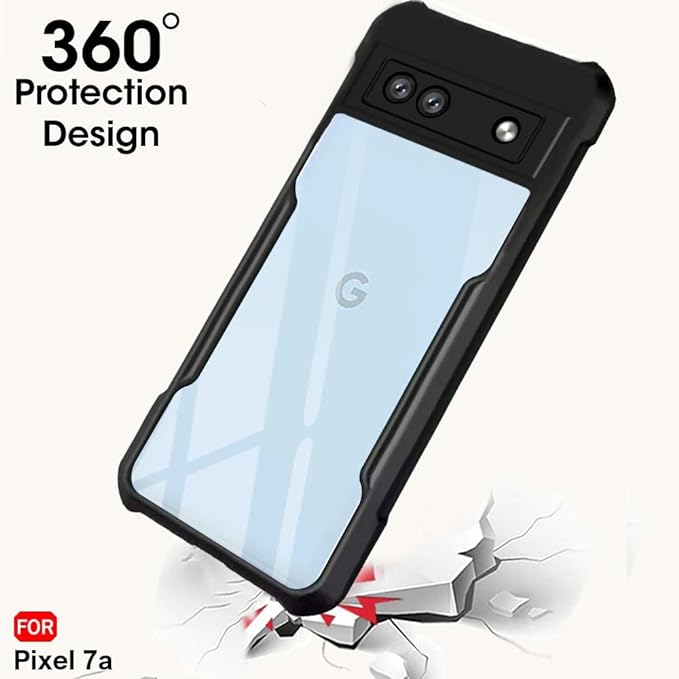 SNP- Shock Proof Clear Protective Back Case for Google Pixel 7A - AirEDGE Technology | 360 Degree Camera Protection | Transparent Hybrid Back Case Mobile Cover - Black - Image 2