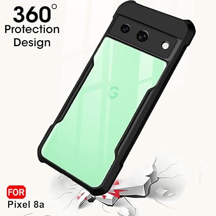 SNP- Shockproof Bumper - Crystal Clear Transparent Back Case Cover Compatible with Google Pixel 8A | Minimalist PC+TPU 360 Protection Tough Rugged Design - Black - Image 2