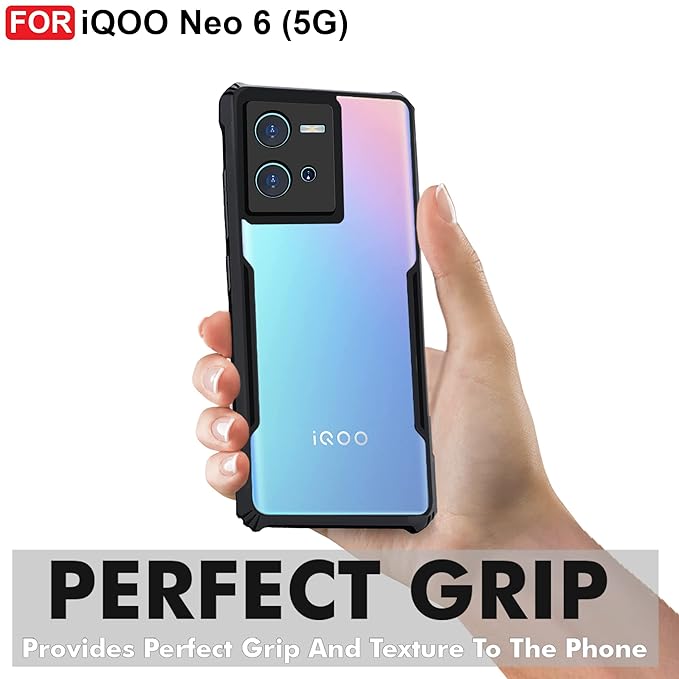 SNP- Backcover for iQOO Neo 6 (5G) | Camera Protection Shockproof Bumper-Edge | Acrylic Crystal Clear 360 Degree Protection TPU+PC | Transparent Eagle Back Case Cover (Black) - Image 2