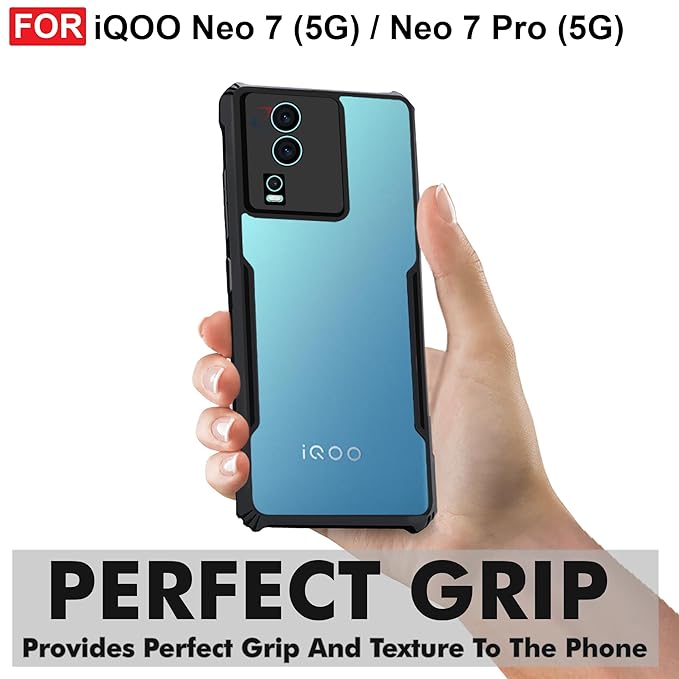 SNP- Backcover for iQOO Neo 7 / Neo 7 Pro (5G) | Camera Protection Shockproof Bumper-Edge | Acrylic Crystal Clear 360 Degree Protection TPU+PC | Transparent Eagle Back Case Cover (Black) - Image 2