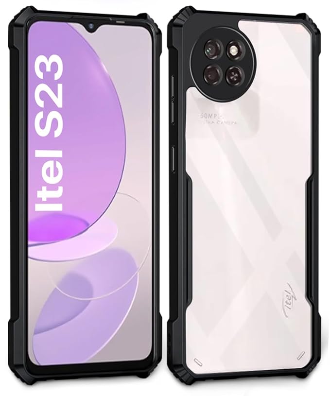 SNP- Shock Proof Clear Back Case Mobile Cover for Itel S23 (Hard | Hybrid PC + TPU | Full Armour Device & Camera Protection | Black) - Image 2