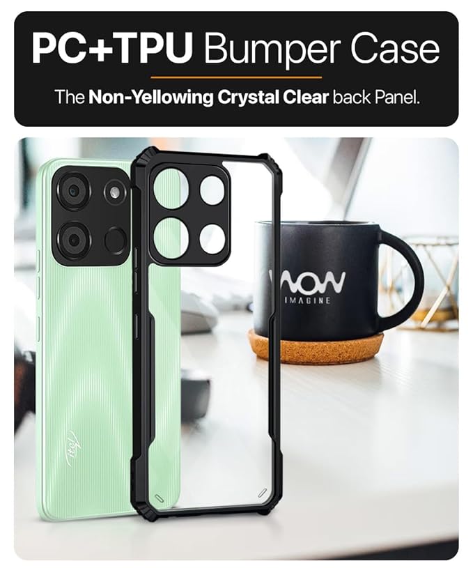 SNP-Back Cover Case for Itel A60 (Shockproof with Polycarbonate Clear Panel | Professional Black) - Image 3