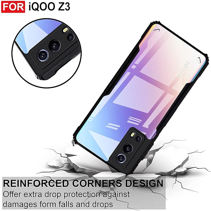 SNP- Backcover for iQOO Z3 (5G) | Camera Protection Shockproof Bumper-Edge | Acrylic Crystal Clear 360 Degree Protection TPU+PC | Transparent Eagle Back Case Cover (Black) - Image 3