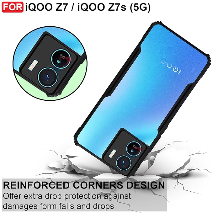 SNP- Backcover for iQOO Z7 / iQOO Z7s (5G) | Camera Protection Shockproof Bumper-Edge | Acrylic Crystal Clear 360 Degree Protection TPU+PC | Transparent Eagle Back Case Cover (Black) - Image 3