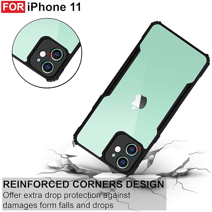 SNP- Backcover for iPhone 11 (4G) | Camera Protection Shockproof Bumper-Edge | Acrylic Crystal Clear 360 Degree Protection TPU+PC | Transparent Eagle Back Case Cover (Black) - Image 3