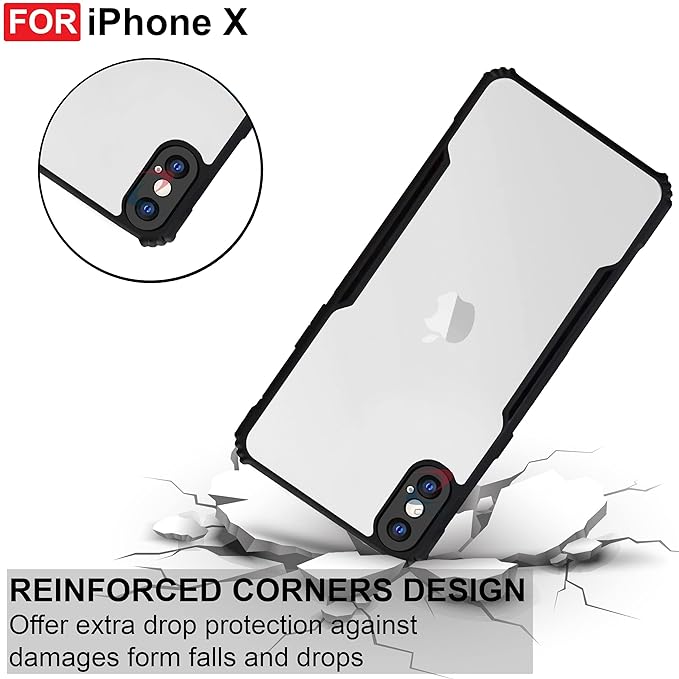 SNP- Backcover for iPhone X/XS (4G) | Camera Protection Shockproof Bumper-Edge | Acrylic Crystal Clear 360 Degree Protection TPU+PC | Transparent Eagle Back Case Cover (Black) - Image 3