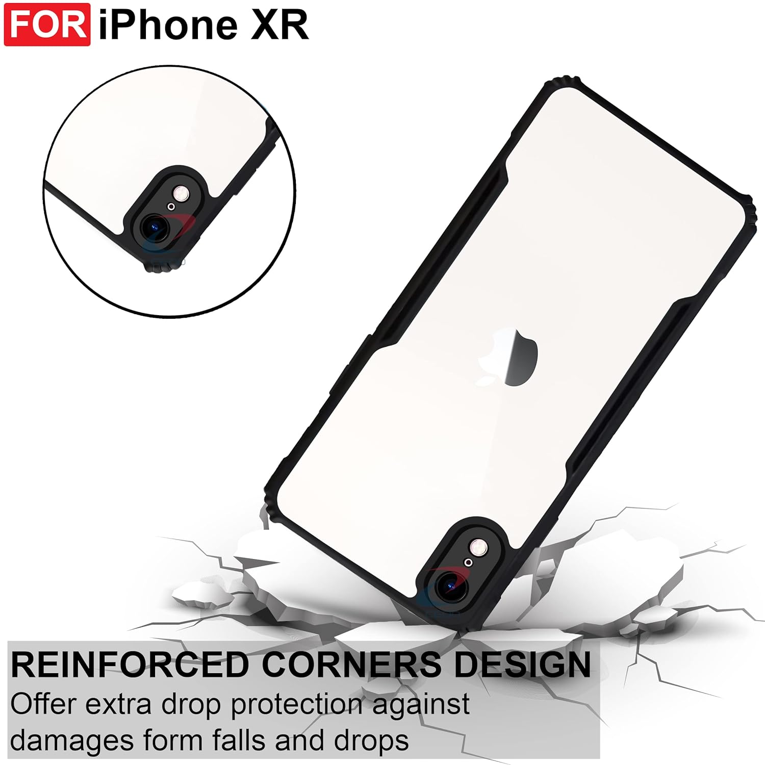 SNP- Backcover for iPhone XR (4G) | Camera Protection Shockproof Bumper-Edge | Acrylic Crystal Clear 360 Degree Protection TPU+PC | Transparent Eagle Back Case Cover (Black) - Image 3