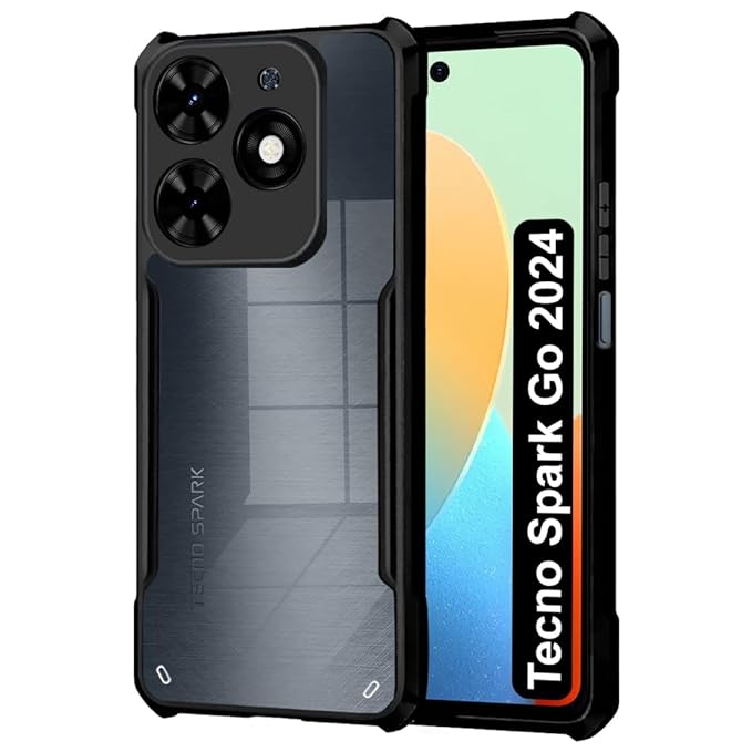 SNP- Crystal Clear Back Cover Case for Tecno Spark Go 2024 | Total Camera Protection | Shockproof Design | Transparent Back (PC & TPU) Tecno Spark Go 2024 (Black Bumper) - Image 3