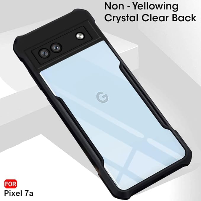 SNP- Shock Proof Clear Protective Back Case for Google Pixel 7A - AirEDGE Technology | 360 Degree Camera Protection | Transparent Hybrid Back Case Mobile Cover - Black - Image 3