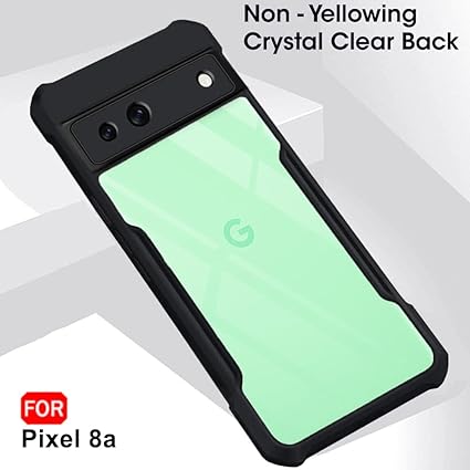SNP- Shockproof Bumper - Crystal Clear Transparent Back Case Cover Compatible with Google Pixel 8A | Minimalist PC+TPU 360 Protection Tough Rugged Design - Black - Image 3