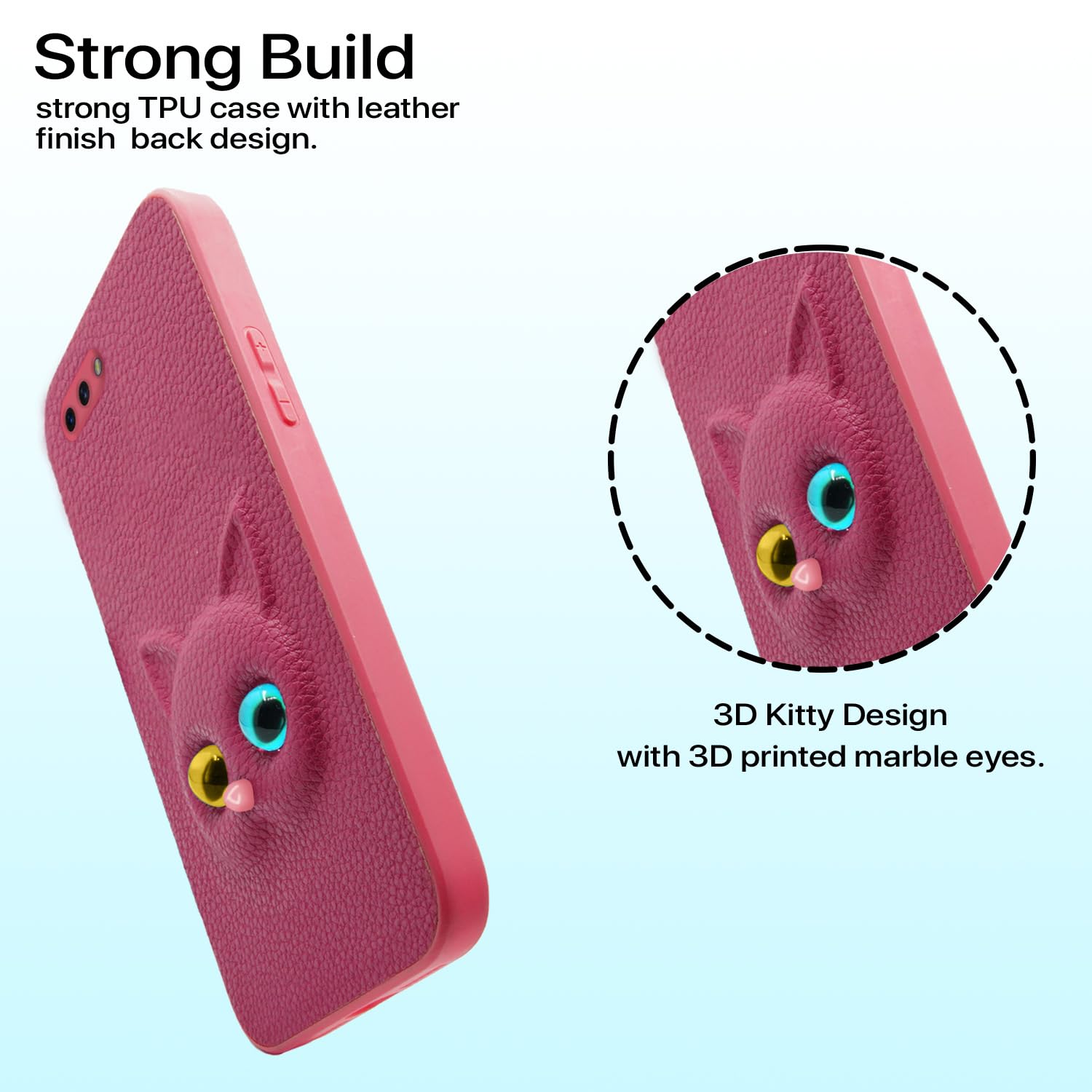 SNP- Oppo A3s / Realme C1 Back Cover for Girls | Cute Cat Leather Finish | Soft TPU | Case for Oppo A3s / Realme C1 (Pink) - Image 3