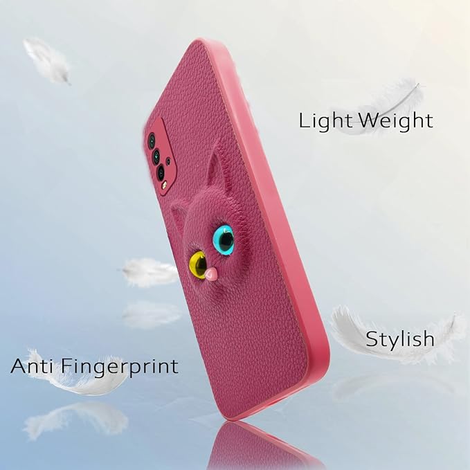 SNP- Redmi 9 Power Back Cover for Girls | Cute Cat Leather Finish | Soft TPU | Case for Mi Redmi 9 Power (Pink) - Image 3