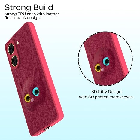 SNP-Back Cover for Poco C71 / Redmi A5 | Cute Cat Leather Finish | Soft TPU | Bumper Case for Girls (Pink) - Image 3