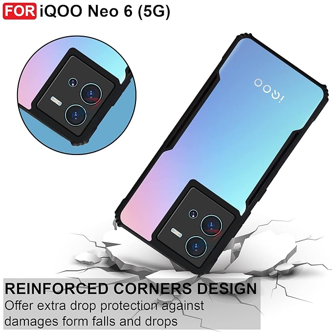 SNP- Backcover for iQOO Neo 6 (5G) | Camera Protection Shockproof Bumper-Edge | Acrylic Crystal Clear 360 Degree Protection TPU+PC | Transparent Eagle Back Case Cover (Black) - Image 3