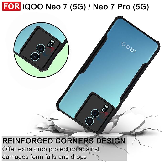 SNP- Backcover for iQOO Neo 7 / Neo 7 Pro (5G) | Camera Protection Shockproof Bumper-Edge | Acrylic Crystal Clear 360 Degree Protection TPU+PC | Transparent Eagle Back Case Cover (Black) - Image 3