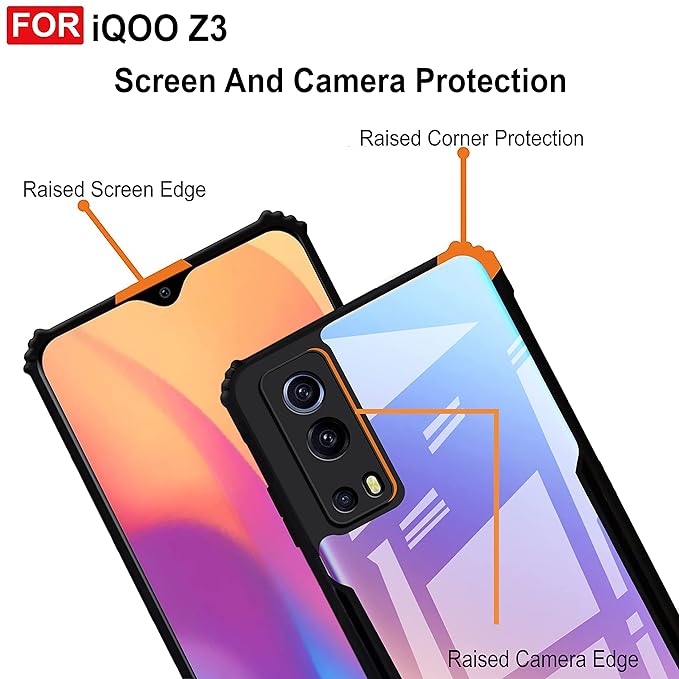 SNP- Backcover for iQOO Z3 (5G) | Camera Protection Shockproof Bumper-Edge | Acrylic Crystal Clear 360 Degree Protection TPU+PC | Transparent Eagle Back Case Cover (Black) - Image 4