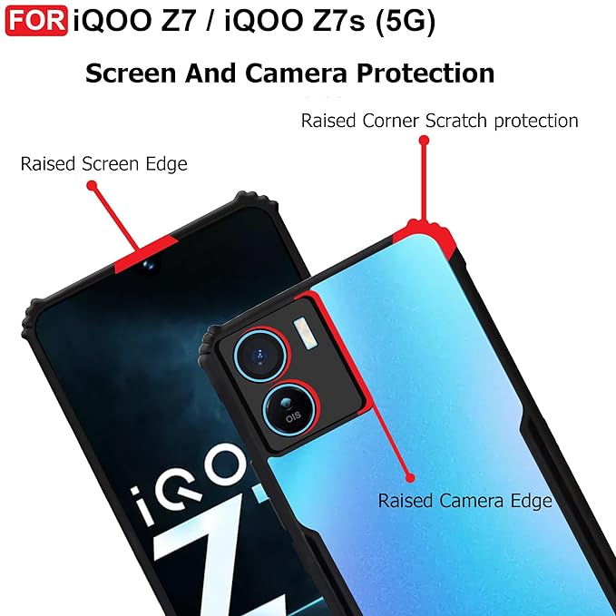 SNP- Backcover for iQOO Z7 / iQOO Z7s (5G) | Camera Protection Shockproof Bumper-Edge | Acrylic Crystal Clear 360 Degree Protection TPU+PC | Transparent Eagle Back Case Cover (Black) - Image 4