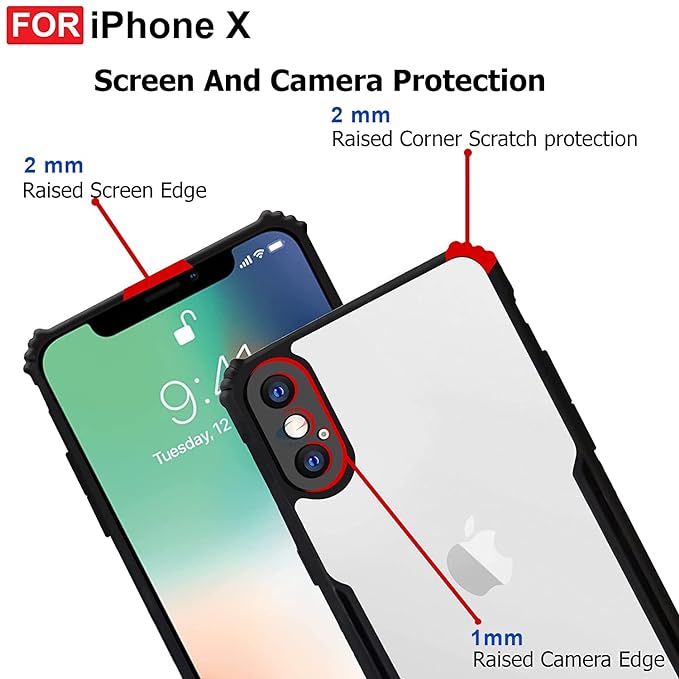 SNP- Backcover for iPhone X/XS (4G) | Camera Protection Shockproof Bumper-Edge | Acrylic Crystal Clear 360 Degree Protection TPU+PC | Transparent Eagle Back Case Cover (Black) - Image 4
