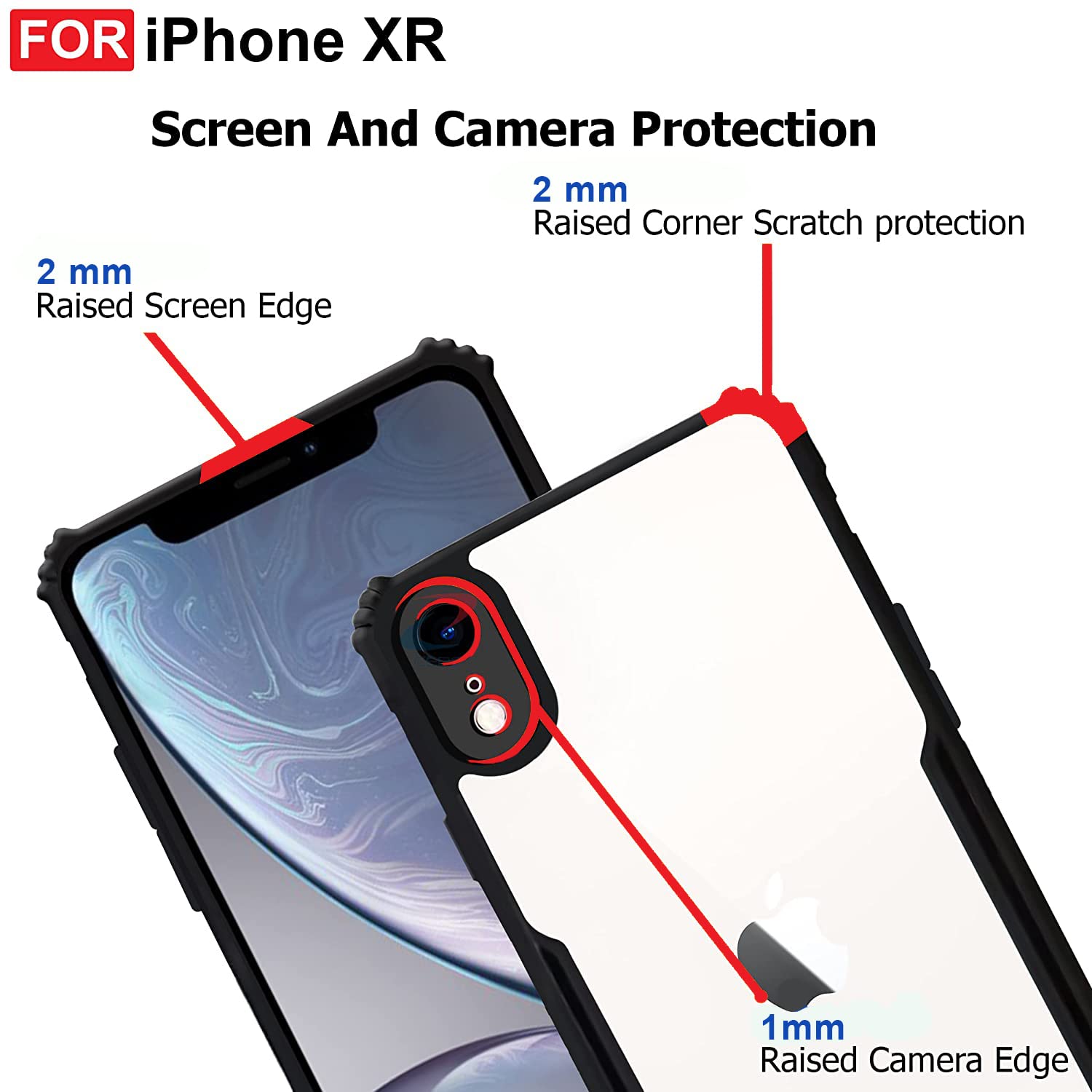 SNP- Backcover for iPhone XR (4G) | Camera Protection Shockproof Bumper-Edge | Acrylic Crystal Clear 360 Degree Protection TPU+PC | Transparent Eagle Back Case Cover (Black) - Image 4
