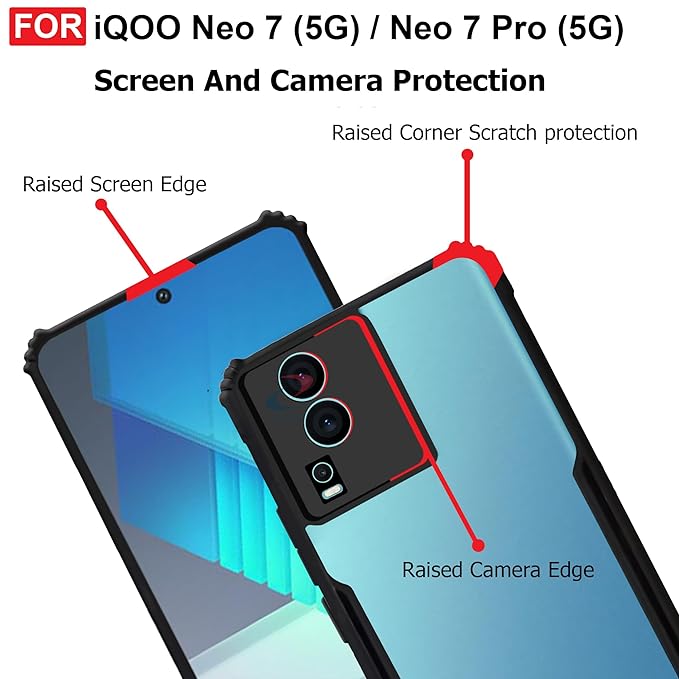 SNP- Backcover for iQOO Neo 7 / Neo 7 Pro (5G) | Camera Protection Shockproof Bumper-Edge | Acrylic Crystal Clear 360 Degree Protection TPU+PC | Transparent Eagle Back Case Cover (Black) - Image 4