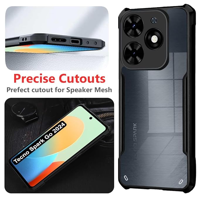 SNP- Crystal Clear Back Cover Case for Tecno Spark Go 2024 | Total Camera Protection | Shockproof Design | Transparent Back (PC & TPU) Tecno Spark Go 2024 (Black Bumper) - Image 5