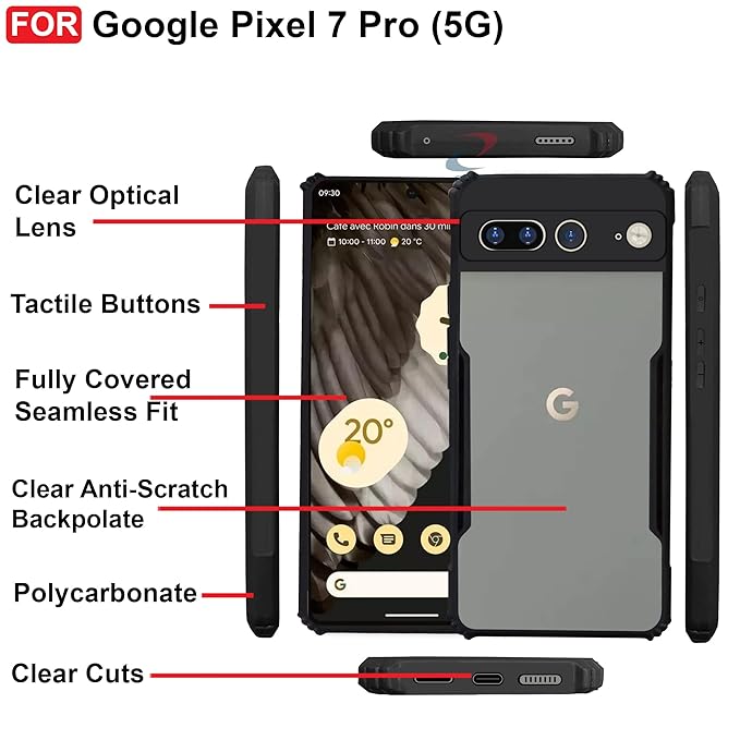 SNP- Crystal Clear Back Cover Case for Google Pixel 7 Pro | 360 Degree Protection | Protective Design | Transparent Case Cover for Google Pixel 7 Pro (PC & TPU, Black Bumper) - Image 5