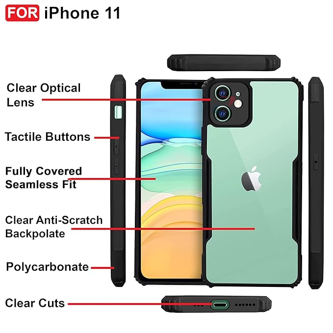 SNP- Backcover for iPhone 11 (4G) | Camera Protection Shockproof Bumper-Edge | Acrylic Crystal Clear 360 Degree Protection TPU+PC | Transparent Eagle Back Case Cover (Black) - Image 5