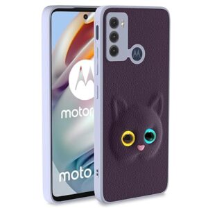 SNP- Back Cover for Motorola Moto G60 / G40 Fusion Cute Cat Design Soft TPU Leather Style Bumper Case for Girls (PURPLE)
