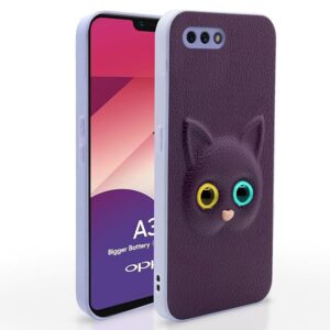 SNP- Oppo A3s / Realme C1 Back Cover for Girls | Cute Cat Leather Finish | Soft TPU | Case for Oppo A3s / Realme C1 (PURPLE)