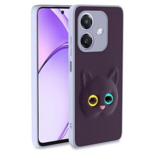 SNP- Back Cover for Girls | Cute Cat Leather Finish | Soft TPU | Bumper Case for Oppo A3x 5G / A3x 4G / A3 5G (PURPLE)