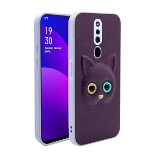 SNP- Oppo F11 Pro Back Cover for Girls | Cute Cat Leather Finish | Soft TPU | Case for Oppo F11 Pro (Purple)