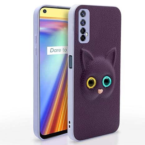 SNP- Realme 7 / Narzo 30 4G / Narzo 20 Pro Back Cover for Girls | Cute Cat Leather Finish | Soft TPU Case (PURPLE)