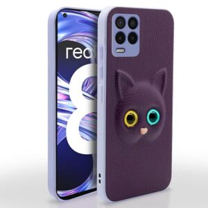 SNP- Realme 8 4G / Realme 8 Pro Back Cover for Girls | Cute Cat Leather Finish | Soft TPU | Case for Realme 8 4G / Realme 8 Pro (PURPLE)