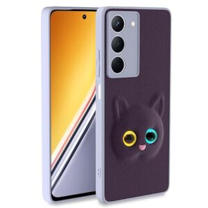 Back Cover for Realme Narzo 80x 5G / Realme P3x 5G / Realme 14X 5G | Cute Cat Leather Finish | Soft TPU | Bumper Case for Girls (PURPLE)