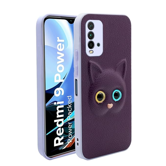 SNP- Redmi 9 Power Back Cover for Girls | Cute Cat Leather Finish | Soft TPU | Case for Mi Redmi 9 Power (PURPLE)