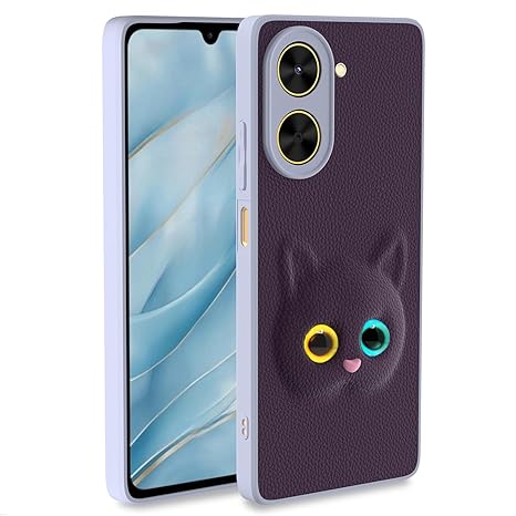 SNP-Back Cover for Poco C71 / Redmi A5 | Cute Cat Leather Finish | Soft TPU | Bumper Case for Girls (PURPLE)