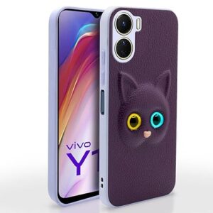 SNP- Vivo Y16 Back Cover for Girls | Cute Cat Leather Finish | Soft TPU | Case for Vivo Y16 (PURPLE)