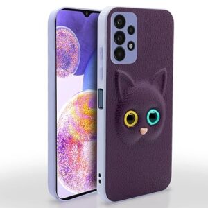SNP- Samsung Galaxy A23 4G / A23 5G Back Cover for Girls | Cute Cat Leather Finish | Soft TPU | Case for Samsung Galaxy A23 4G / A23 5G (PURPLE)