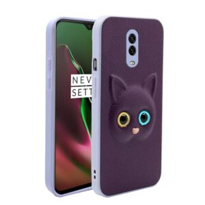SNP- Oneplus 7 Back Cover for Girls | Cute Cat Leather Finish | Soft TPU | Case for Oneplus 7 (Pink)