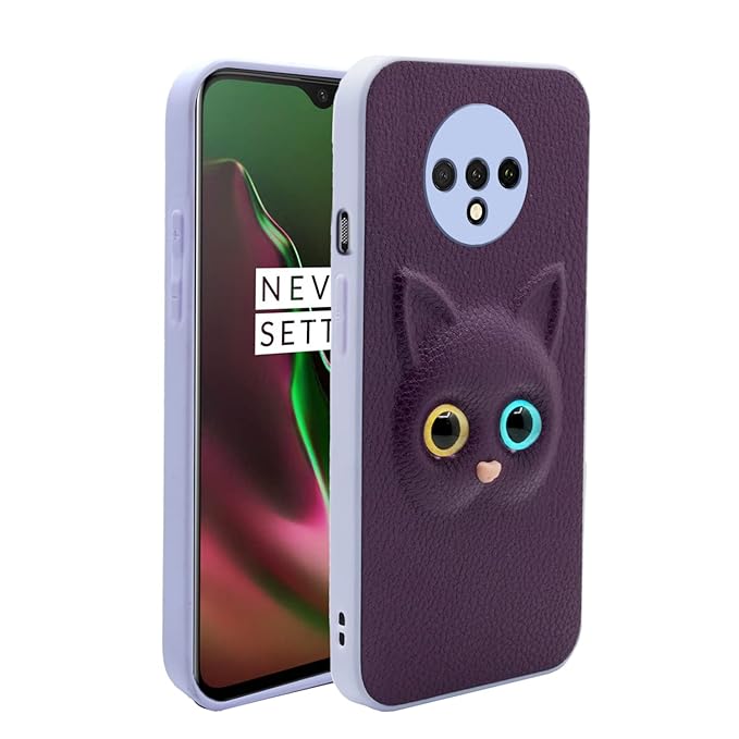 SNP- Oneplus 7T Back Cover for Girls | Cute Cat Leather Finish | Soft TPU | Case for Oneplus 7T (PURPLE)