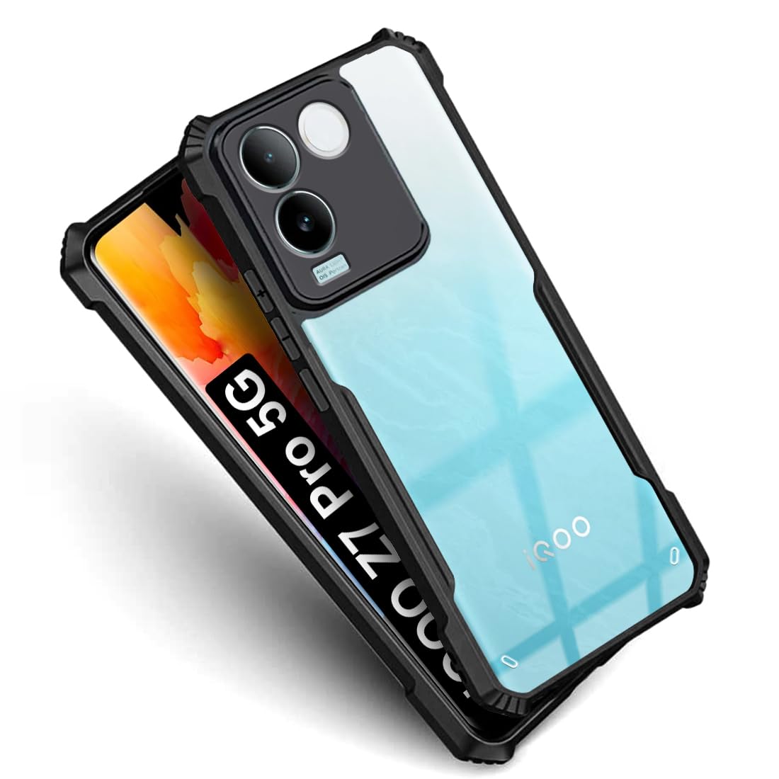 SNP- Backcover for iQOO Z7 Pro/Vivo T2 Pro (5G) | Camera Protection Shockproof Bumper-Edge | Acrylic Crystal Clear 360 Degree Protection TPU+PC | Transparent Eagle Back Case Cover (Black) - Image 2