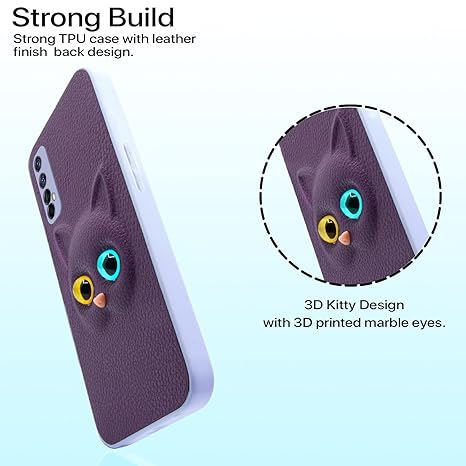 SNP- Realme 7 / Narzo 30 4G / Narzo 20 Pro Back Cover for Girls | Cute Cat Leather Finish | Soft TPU Case (PURPLE) - Image 2