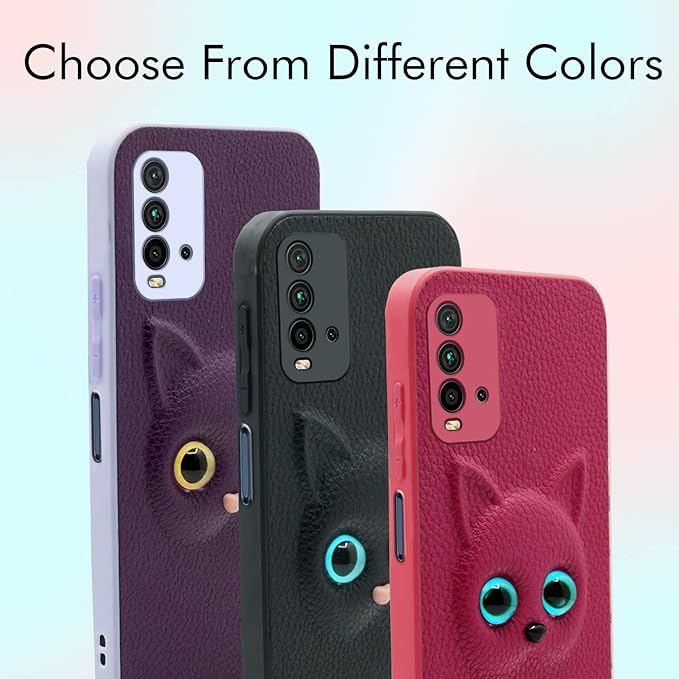 SNP- Redmi 9 Power Back Cover for Girls | Cute Cat Leather Finish | Soft TPU | Case for Mi Redmi 9 Power (PURPLE) - Image 3